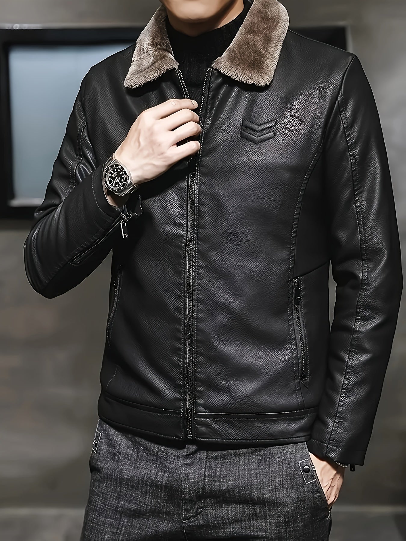 Alphabonix Men's PU Winter Jacket