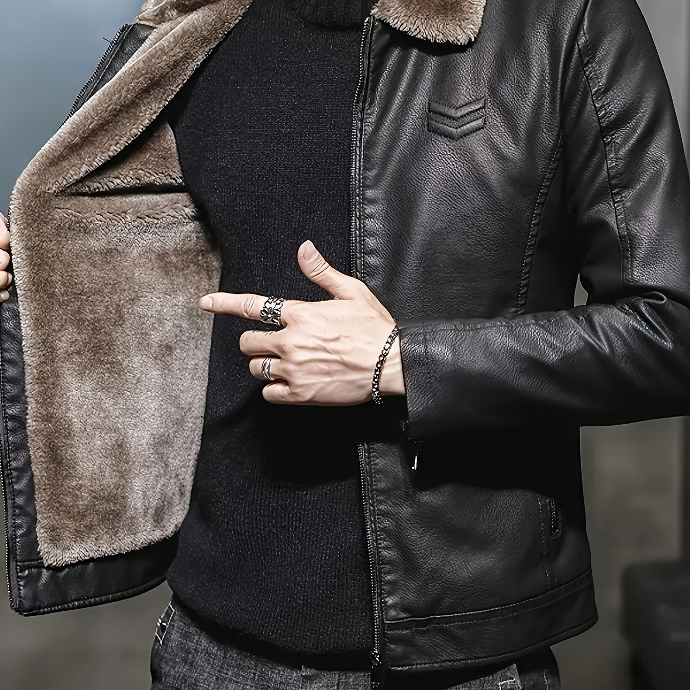 Alphabonix Men's PU Winter Jacket