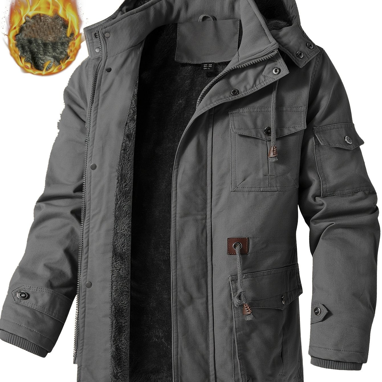 Alphabonix Men's Fleece-Lined Hooded Windbreaker