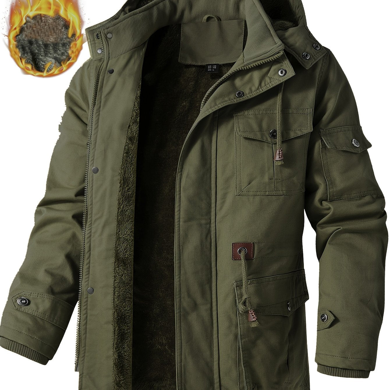 Alphabonix Men's Fleece-Lined Hooded Windbreaker