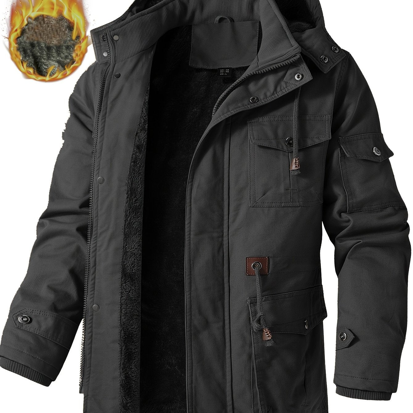 Alphabonix Men's Fleece-Lined Hooded Windbreaker