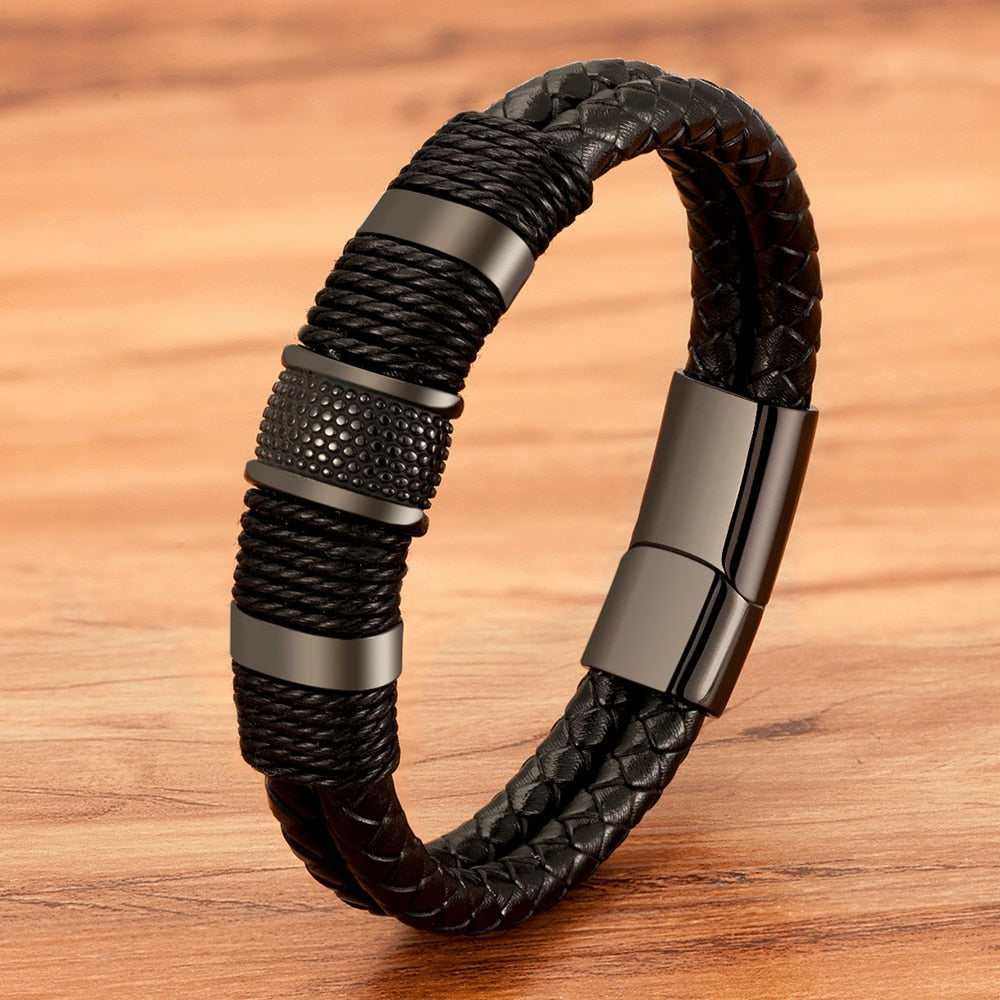 Alphabonix Leather Steel Bracelet