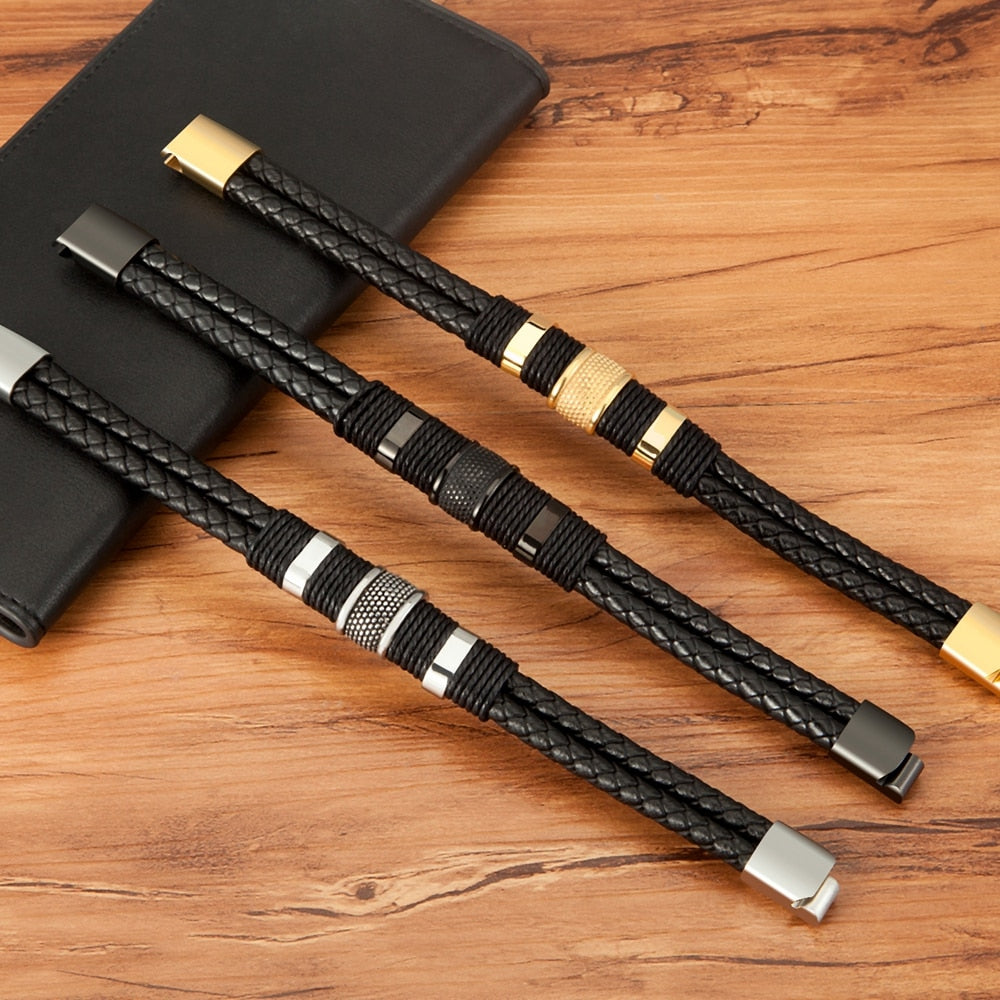Alphabonix Leather Steel Bracelet