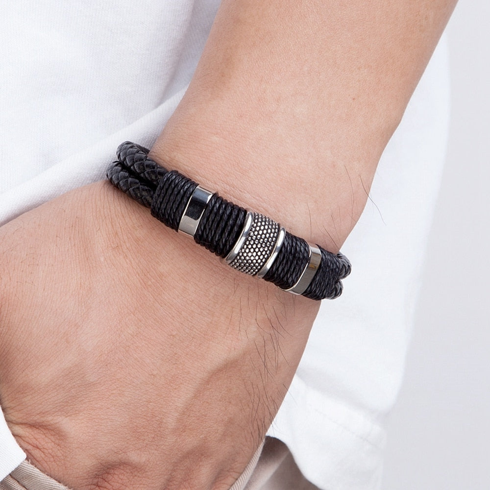Alphabonix Leather Steel Bracelet