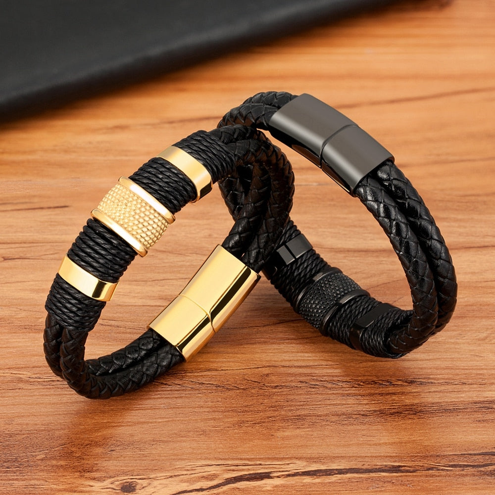 Alphabonix Leather Steel Bracelet