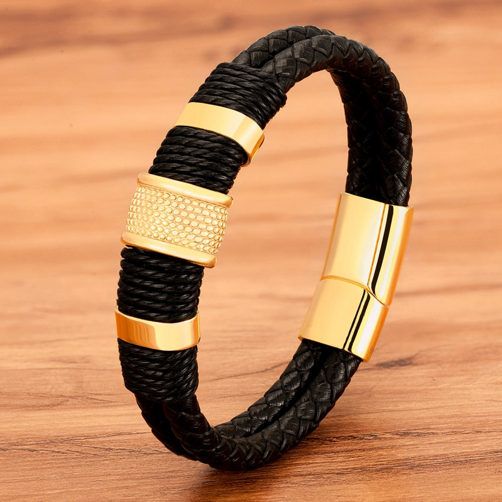 Alphabonix Leather Steel Bracelet