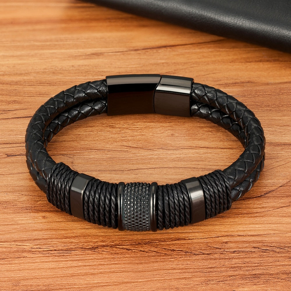 Alphabonix Leather Steel Bracelet