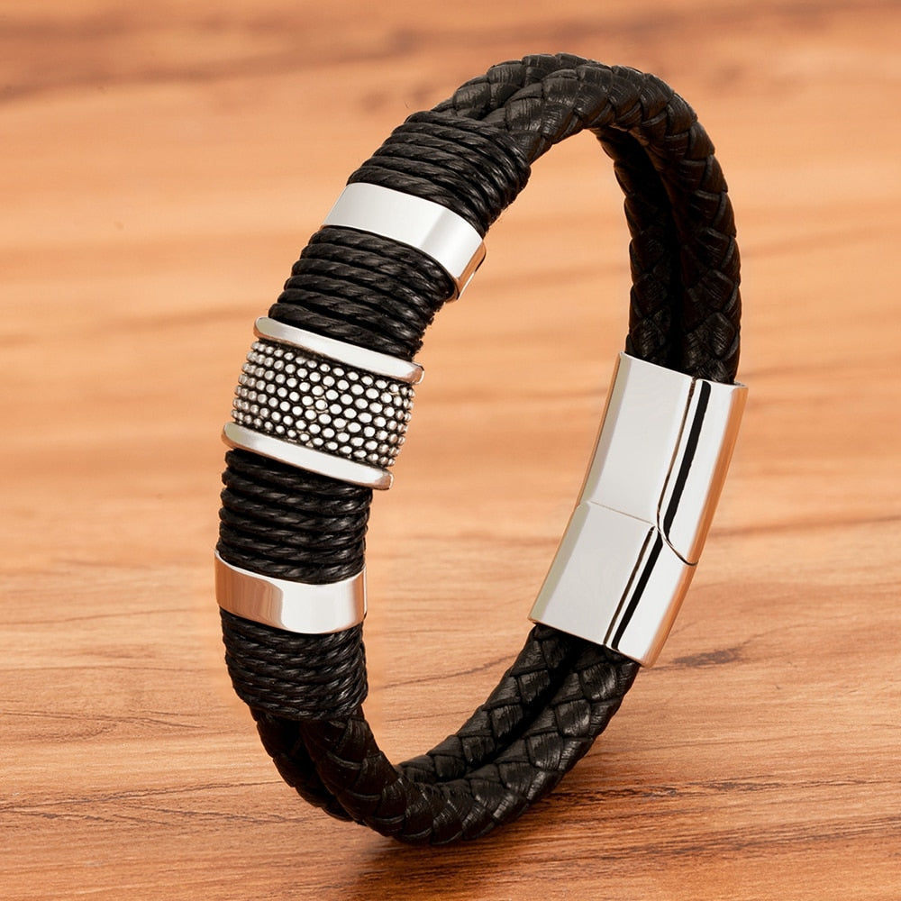 Alphabonix Leather Steel Bracelet