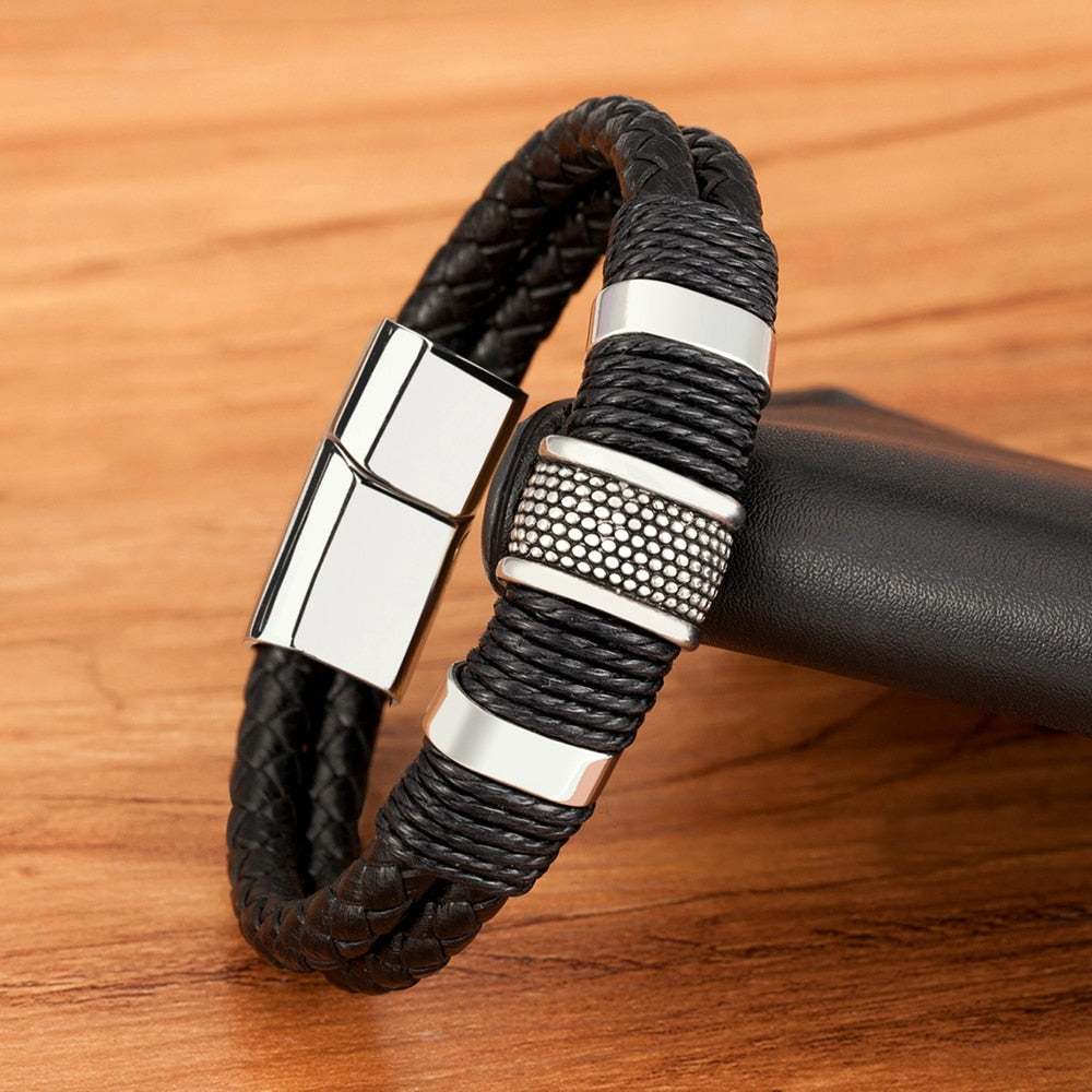 Alphabonix Leather Steel Bracelet