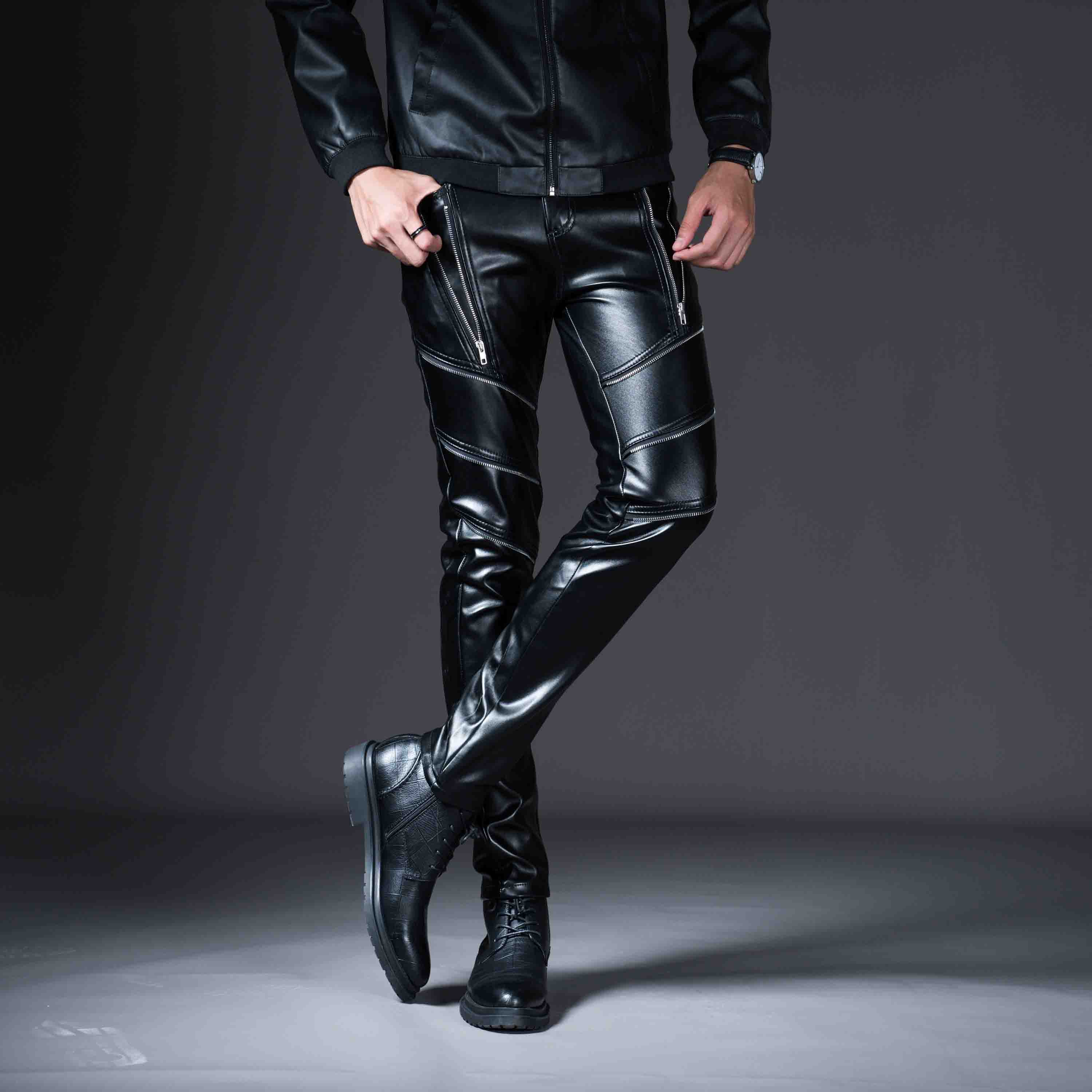 Alphabonix Faux Leather Moto Trousers