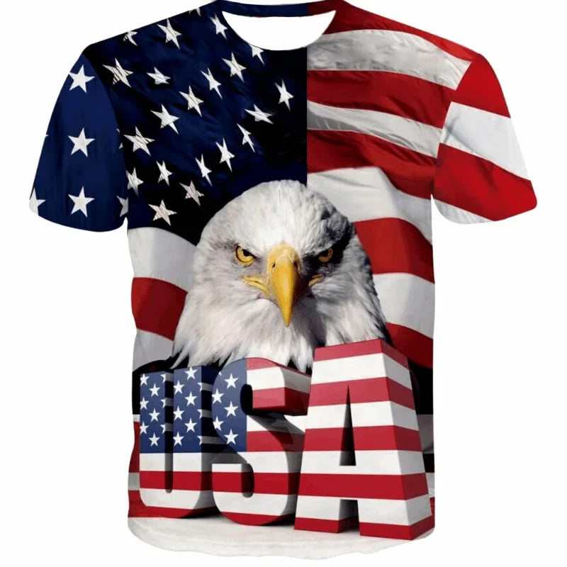 Alphabonix Eaglecrest USA Flag 3D Print T-Shirt - Front View