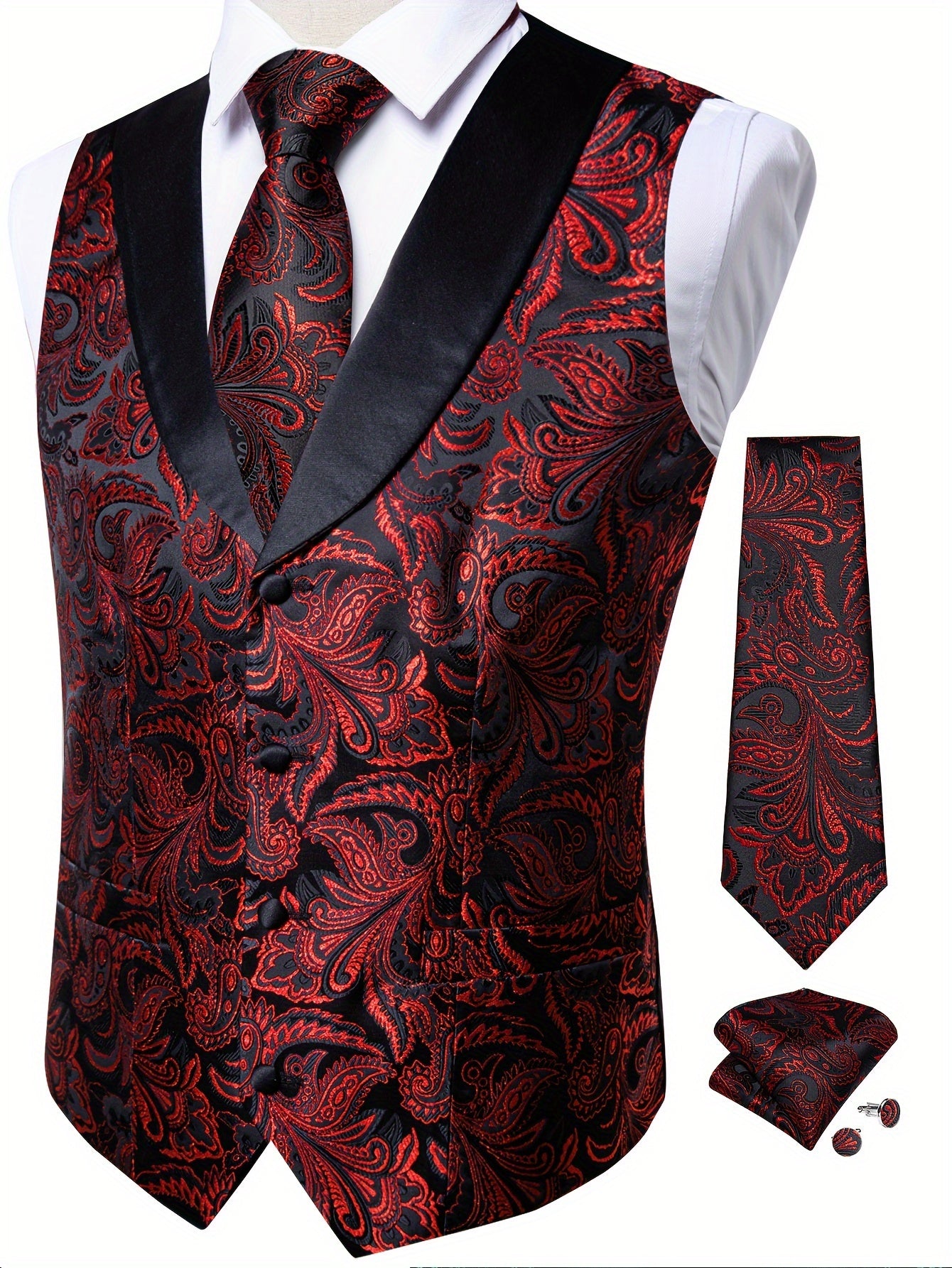 Alphabonix Men’s Paisley Shawl Collar Waistcoat Set – Vintage Formal Elegance