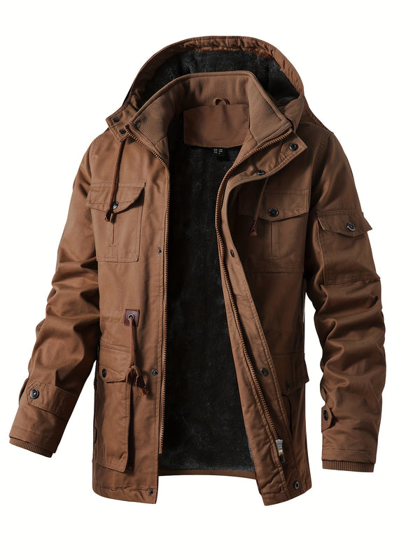 Alphabonix Men's Fleece-Lined Hooded Windbreaker