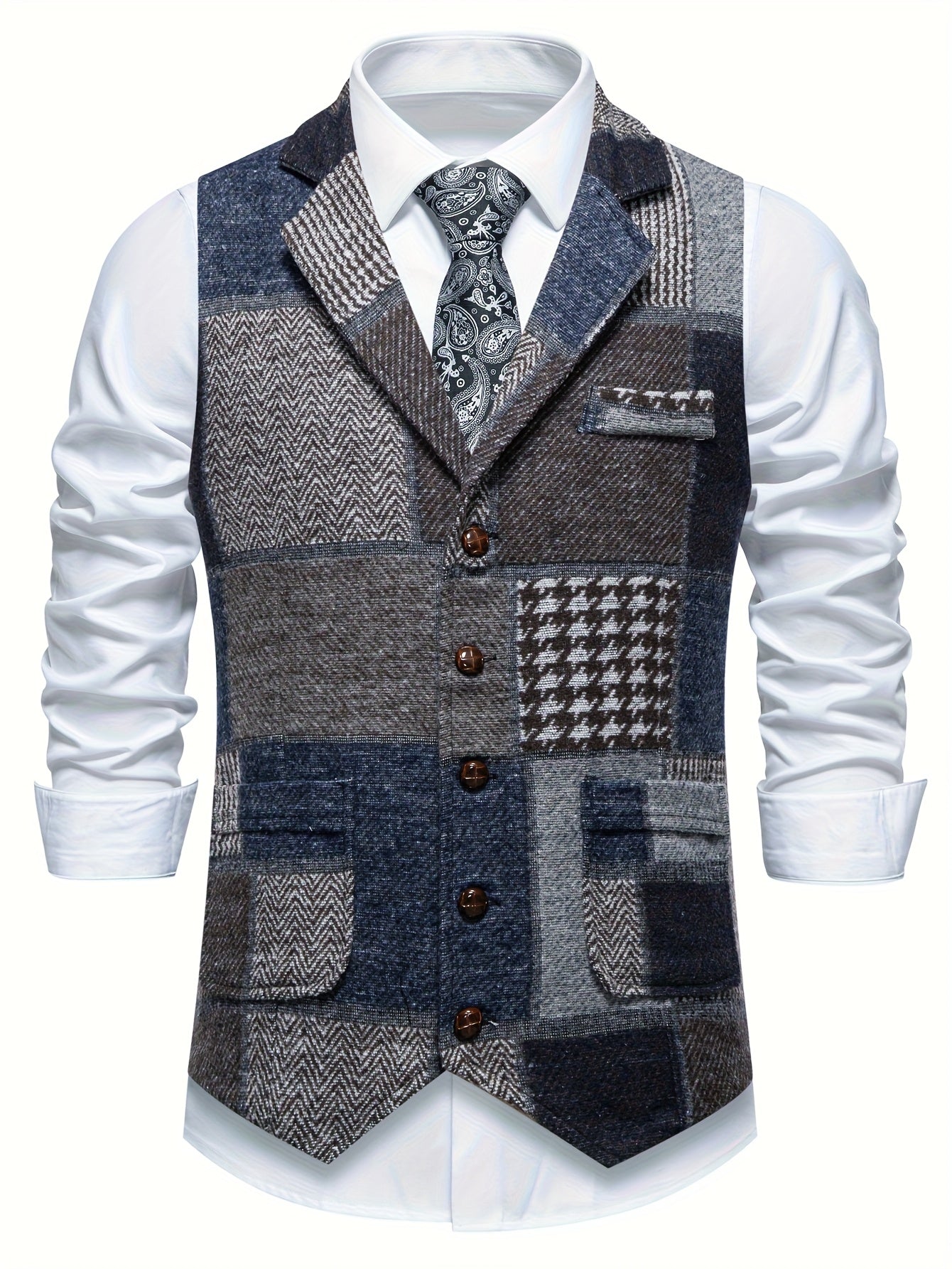 Alphabonix Men’s Vintage Patchwork Suit Vest – Refined Statement Style